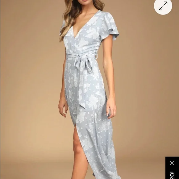 Lulu’s Compelling Love Light Blue Jacquard Short Sleeve Maxi Dress - Picture 1 of 16